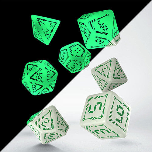 Digital Glowing Dice Set - Radiant and Green (Set of 7 Polyhedral Dice)