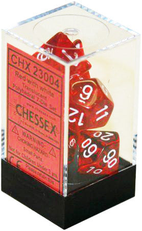 D7-Die Set Dice Translucent Polyhedral Red/White (7 Dice in Display)