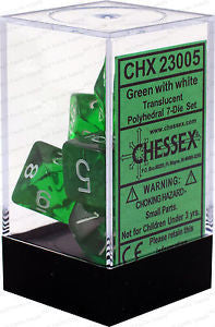 D7-Die Set Dice Translucent Polyhedral Green/White (7 Dice in Display)