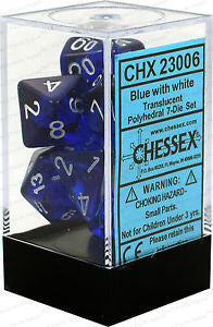 CHX 23006 D7-Die Set Dice Translucent Polyhedral Blue/White (7 Dice in Display)