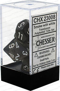 D7-Die Set Dice Translucent Polyhedral Smoke/White (7 Dice in Display)