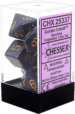 CHX 25337 D7-Die Set Dice Speckled Polyhedral Golden Cobalt (7 Dice in Display)