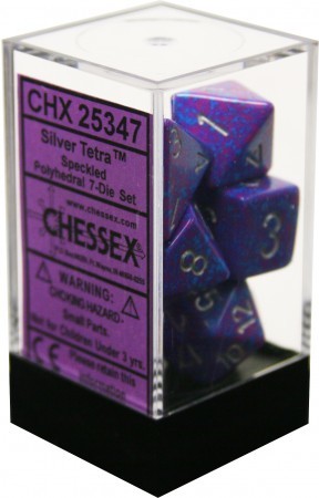 CHX 25347 D7-Die Set Dice Speckled Polyhedral Silver Tetra (7 Dice in Display)