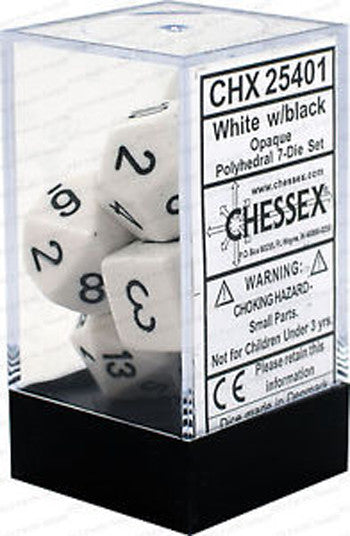 CHX 25401 D7-Die Set Dice Opaque Polyhedral White/Black (7 Dice in Display)