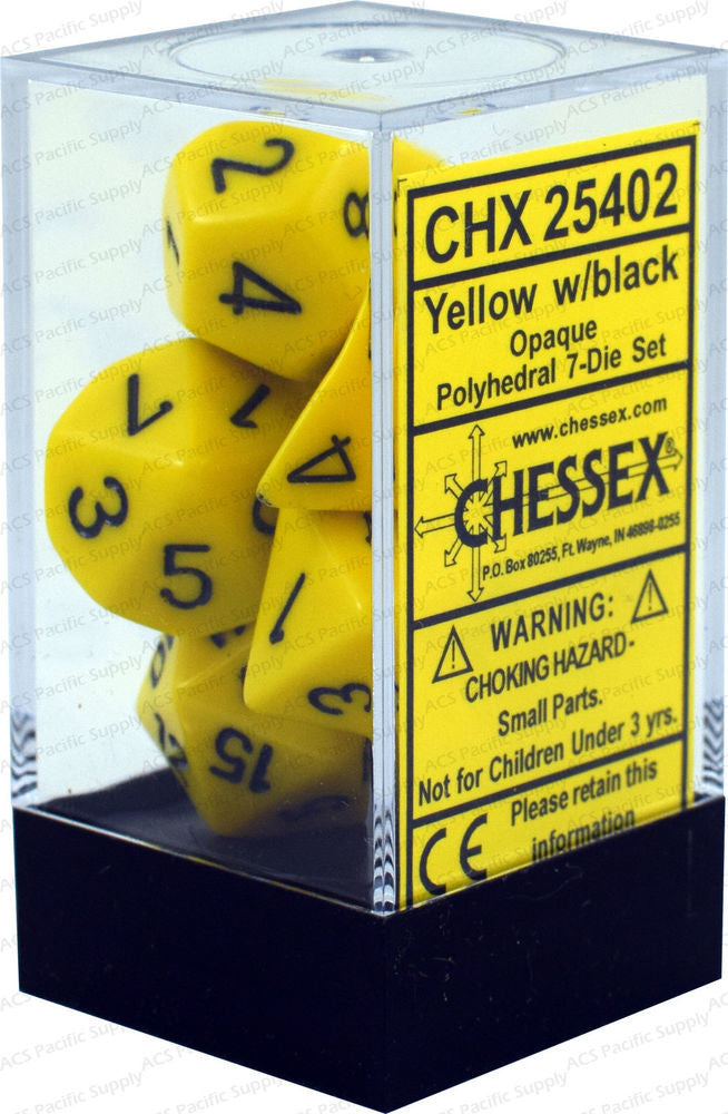 CHX 25402 D7-Die Set Dice Opaque Polyhedral Yellow/Black (7 Dice in Display)