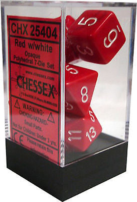 D7-Die Set Dice Opaque Polyhedral Red/White (7 Dice in Display)