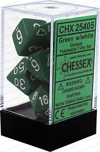 D7-Die Set Dice Opaque Polyhedral Green/White (7 Dice in Display)