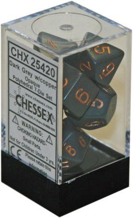 D7-Die Set Dice Opaque Polyhedral Dark Grey/Copper (7 Dice in Display)