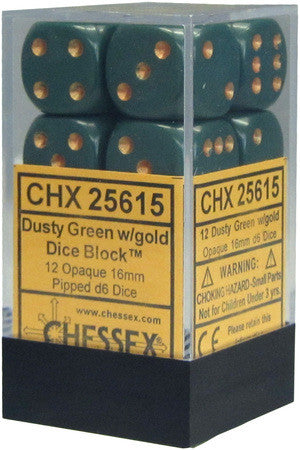 D6 Dice Opaque 16mm Dusty Green/Copper (12 Dice in Display)