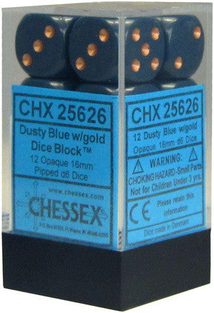 D6 Dice Opaque 16mm Dusty Blue/Copper (12 Dice in Display)