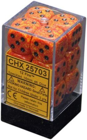 D6 Dice Speckled 16mm Fire (12 Dice in Display)