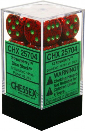 D6 Dice Speckled 16mm Strawberry (12 Dice in Display)