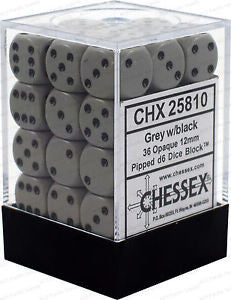 D6 Dice Opaque 12mm Dark Grey/Black (36 Dice in Display)