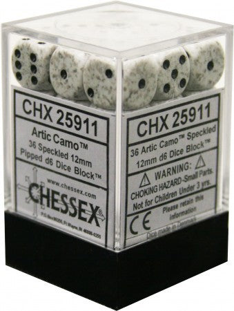 D6 Dice Speckled 12mm Arctic Camo (36 Dice in Display)