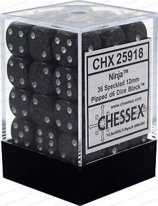 D6 Dice Speckled 12mm Ninja (36 Dice in Display)