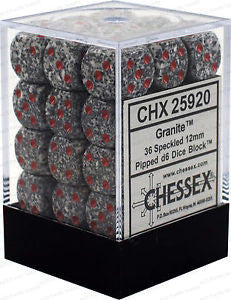 D6 Dice Speckled 12mm Granite (36 Dice in Display)