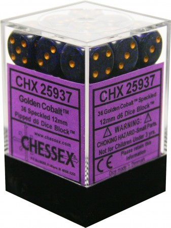 D6 Dice Speckled 12mm Golden Cobalt (36 Dice in Display)