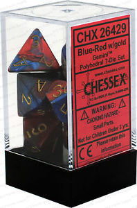 D7-Die Set Dice Gemini Polyhedral Blue-Red/Gold (7 Dice in Display)