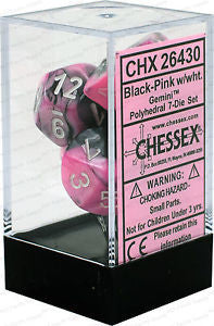 D7-Die Set Dice Gemini Polyhedral Black-Pink/White (7 Dice in Display)