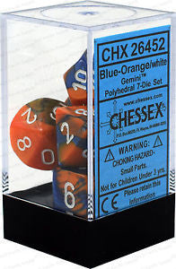 D7-Die Set Dice Gemini Polyhedral Blue-Orange/White (7 Dice in Display)