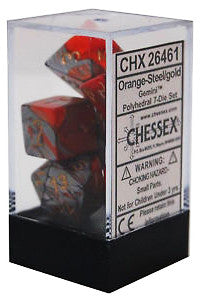 D7-Die Set Dice Gemini Polyhedral Orange-Steel/Gold (7 Dice in Display)