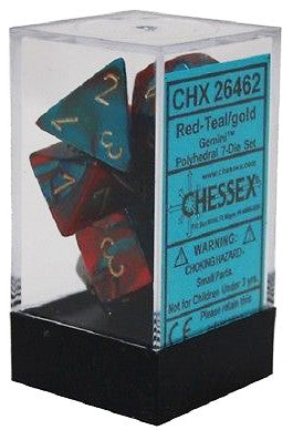 D7-Die Set Dice Gemini Polyhedral Red-Teal/Gold (7 Dice in Display)