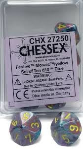 CHX 27250 D10 Tens Dice Festive Mosaic/Yellow (10 Dice in Display)