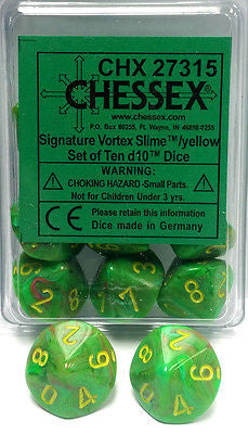 CHX 27315 D10 Tens Dice Vortex Slime/Yellow (10 Dice in Display)