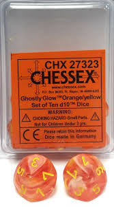 CHX 27323 D10 Tens Dice Ghostly Glow Orange/Yellow (10 Dice in Display)