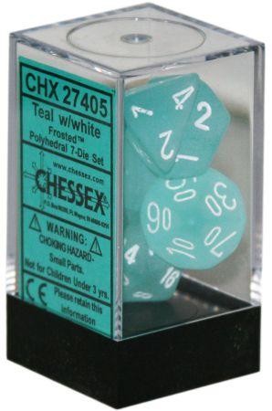 D7-Die Set Dice Frosted Polyhedral Teal/White (7 Dice in Display)