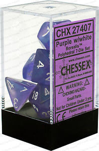 D7-Die Set Dice Borealis Polyhedral Purple/White (7 Dice in Display)