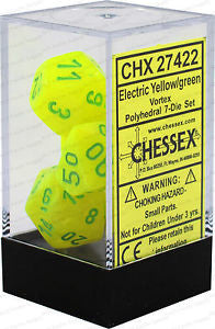 D7-Die Set Dice Vortex Polyhedral Bright Electric Yellow/Green (7 Dice in Display)