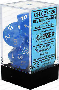 D7-Die Set Dice Borealis Polyhedral Sky Blue/White (7 Dice in Display)