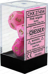 D7-Die Set Dice Vortex Polyhedral Pink/Gold (7 Dice in Display)