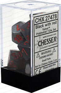 D7-Die Set Dice Velvet Polyhedral Black/Red (7 Dice in Display)