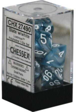 D7-Die Set Dice Lustrous Polyhedral Slate/White (7 Dice in Display)