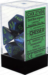 D7-Die Set Dice Lustrous Polyhedral Dark Blue/Green (7 Dice in Display)