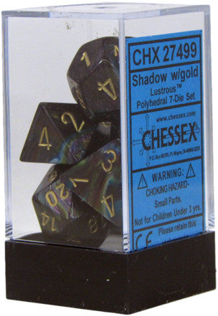 D7-Die Set Dice Lustrous Polyhedral Shadow/Gold (7 Dice in Display)