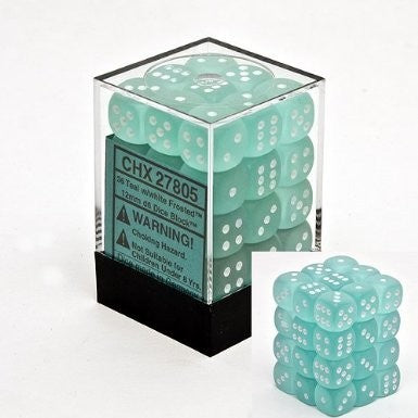 D6 Dice Frosted 12mm Teal/White (36 Dice in Display)