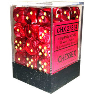 D6 Dice Vortex 12mm Burgundy/Gold (36 Dice in Display)