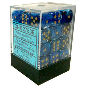 D6 Dice Vortex 12mm Blue/Gold (36 Dice in Display)