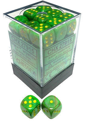 D6 Dice Vortex 12mm Slime/Yellow (36 Dice in Display)