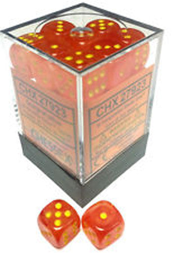 D6 Dice Ghostly Glow 12mm Orange/Yellow (36 Dice in Display)