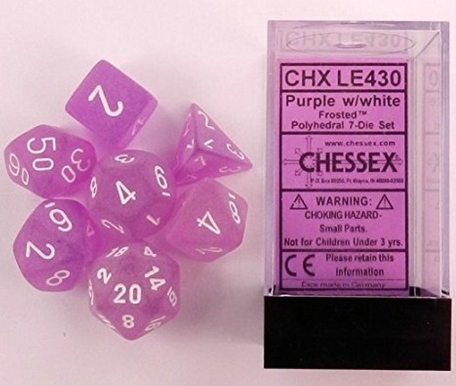 D7-Die Set Dice Frosted Polyhedral Purple/White (7 Dice in Display)