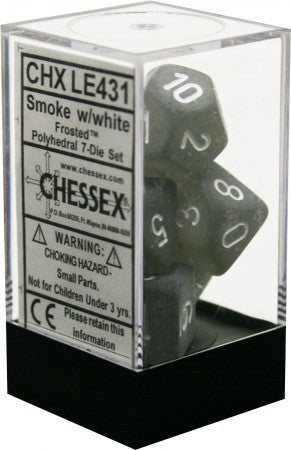 D7-Die Set Dice Frosted Polyhedral Smoke/White (7 Dice in Display)