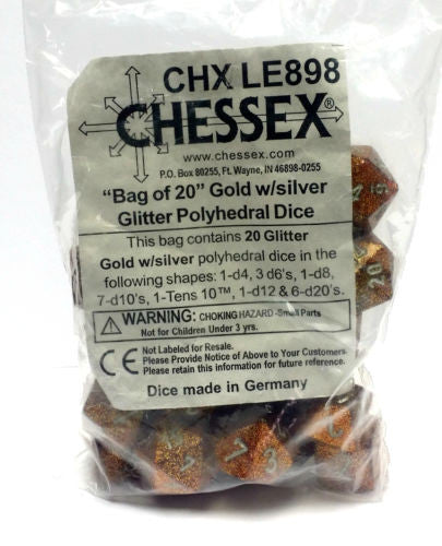 CHX LE898 BULK Glitter Bag of 20 Polyhedral Gold/Silver