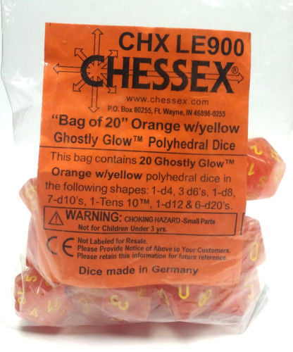 CHX LE900 Bulk Ghostly Glow Bag of 20 Polyhedral Orange/Yellow