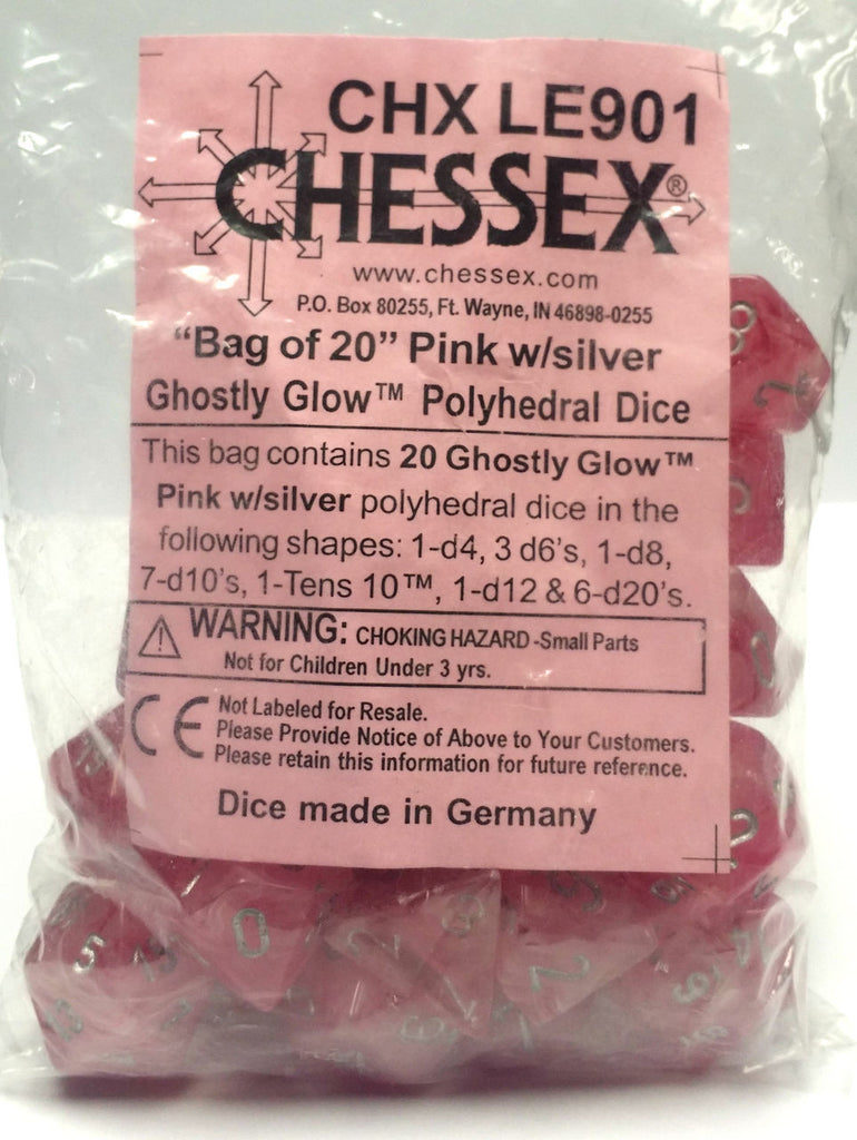 CHX LE901 BULK Ghostly Glow Bag of 20 Polyhedral Pink/Silver