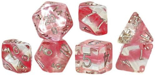 Halfsies Dice - Neutron Rose Quartz 7 Polyhedral Dice Set