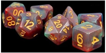MDG Polyhedral Resin Dice Set - Red Pearl Swirl - 611